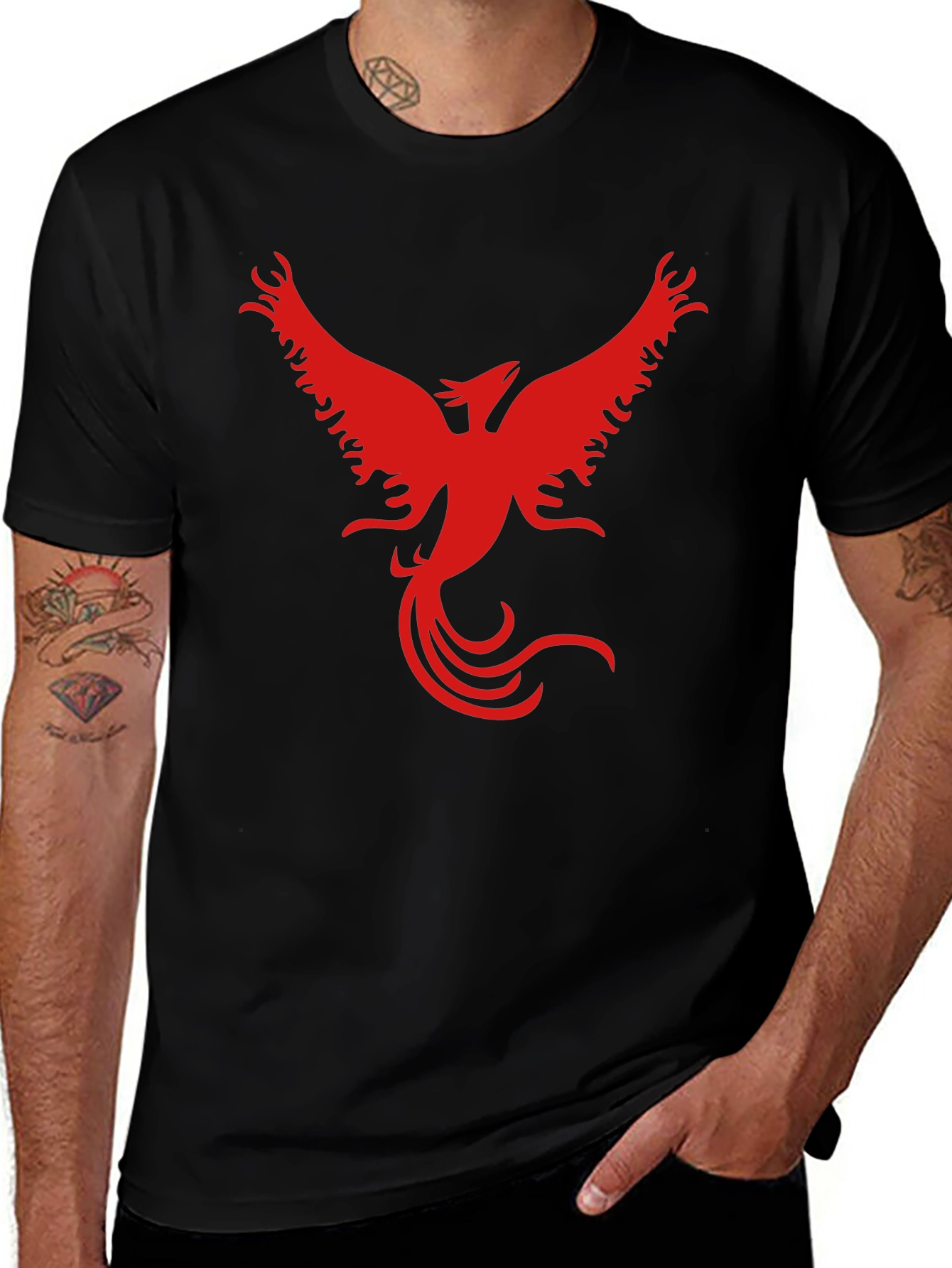 Red Phoenix Graphic Black T-Shirt