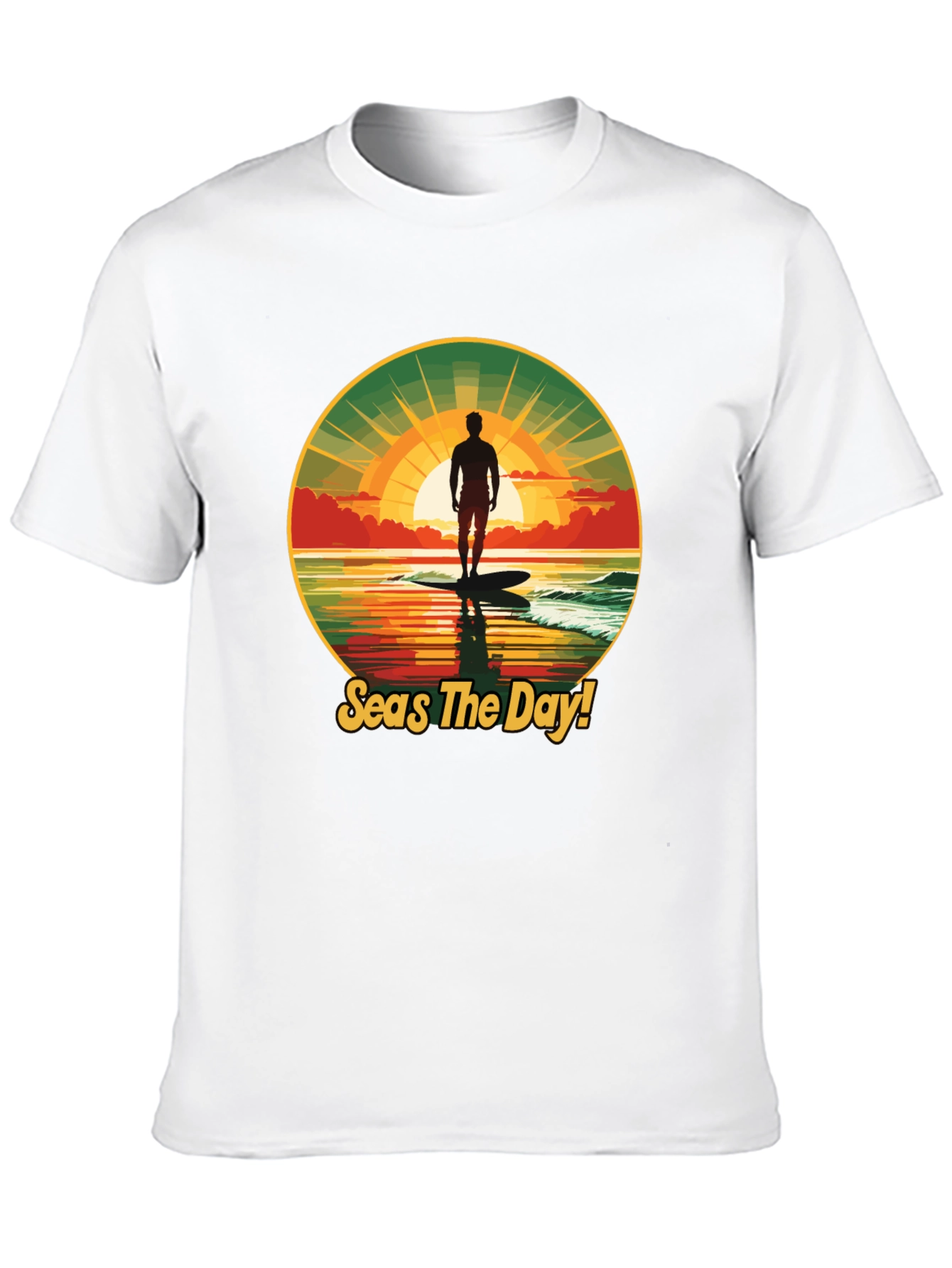 Seas The Day! Surfer Graphic Black T-Shirt