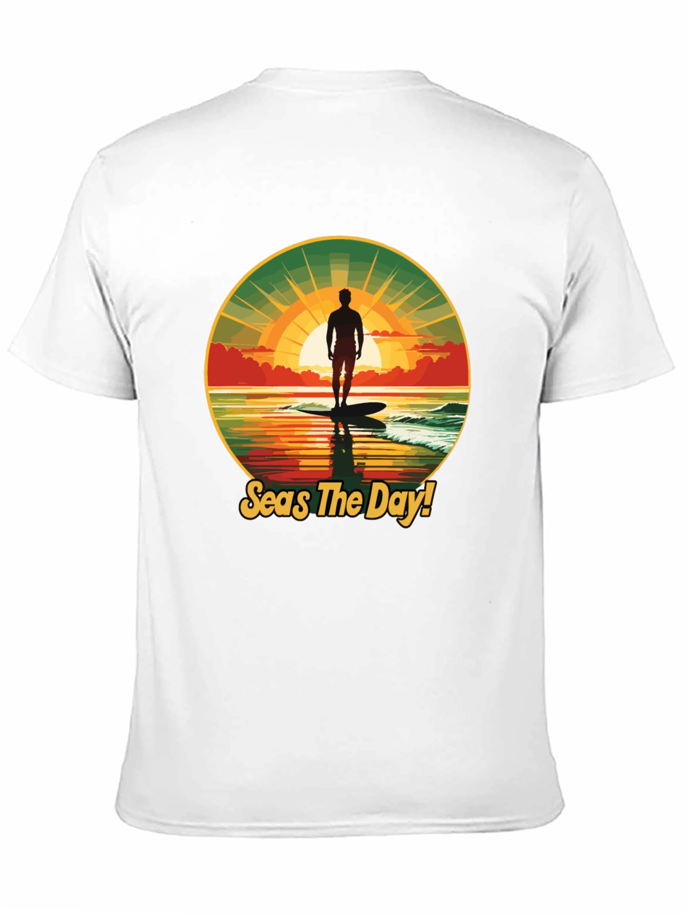 Seas The Day! Surfer Graphic Black T-Shirt