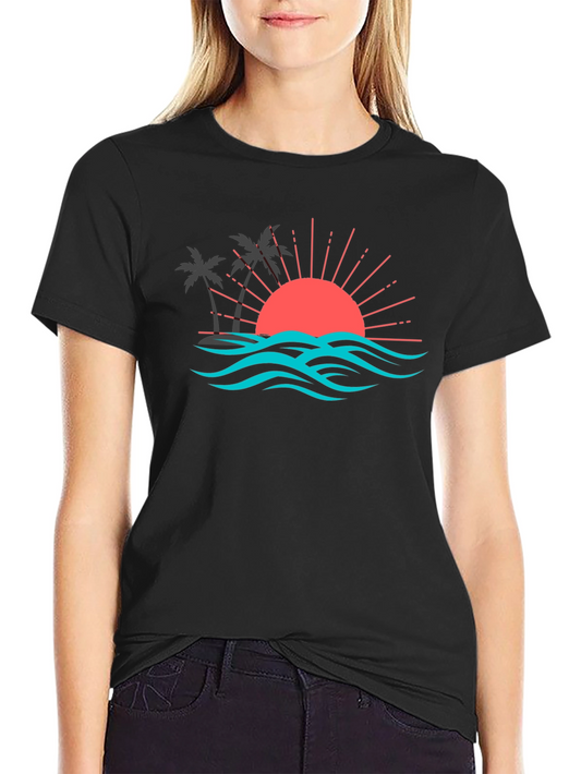 Sunset Palm Tree Graphic Tee - Tropical Vibe