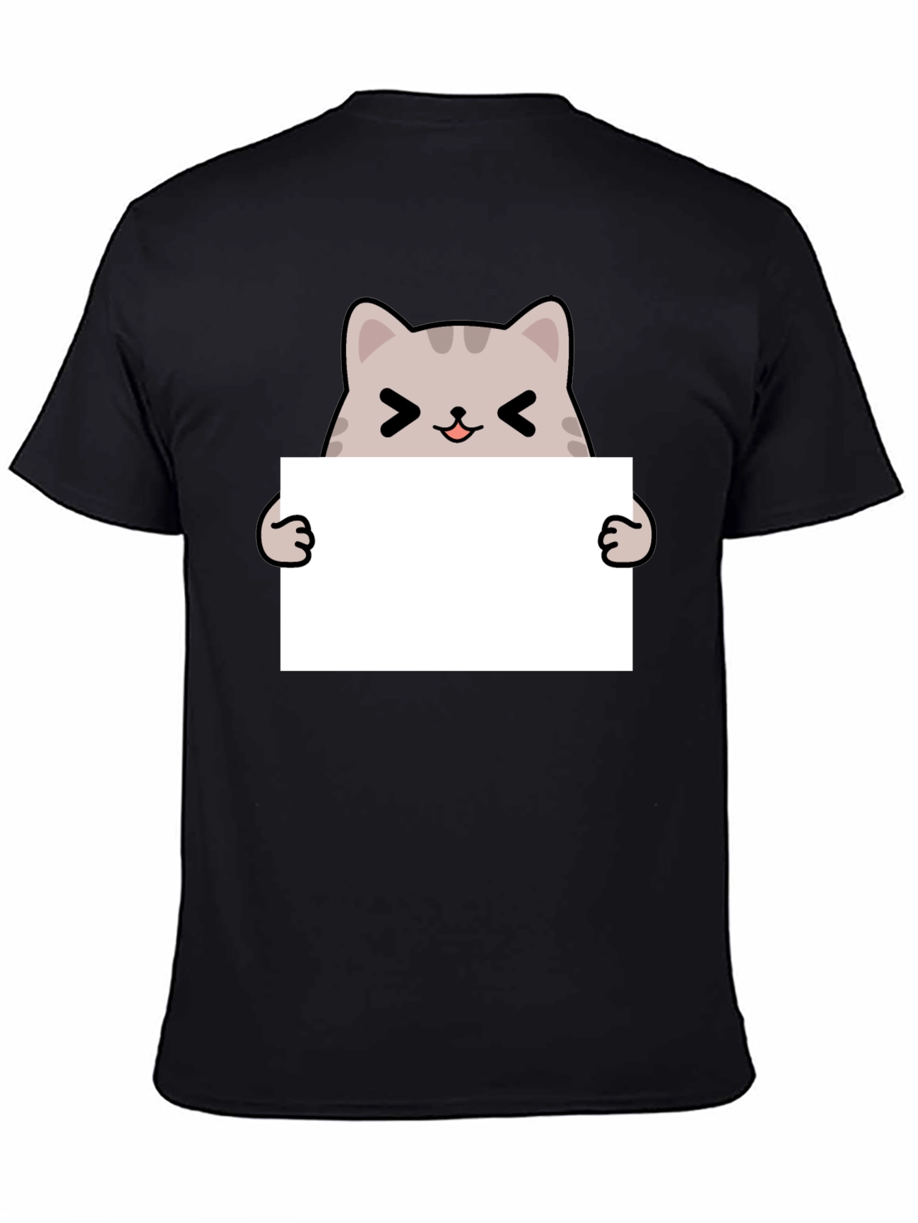 Cute Cat Holding Blank Sign Black T-Shirt