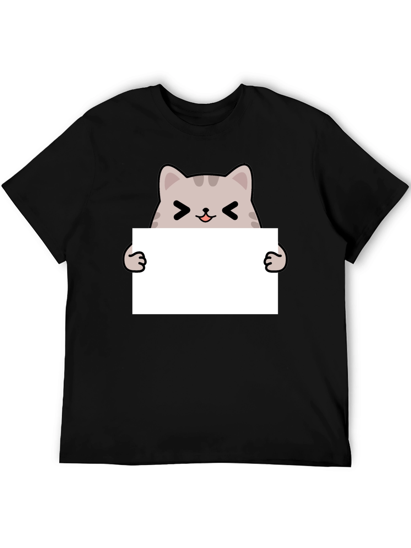 Cute Cat Holding Blank Sign Black T-Shirt
