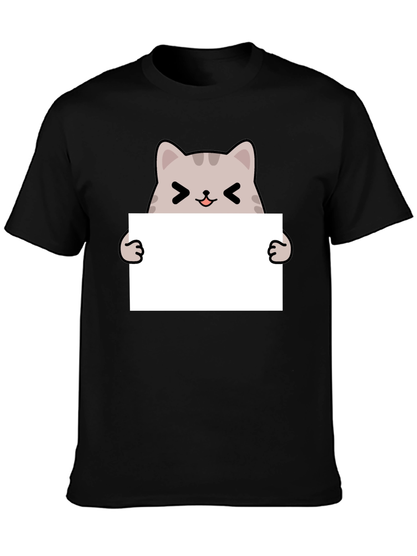 Cute Cat Holding Blank Sign Black T-Shirt
