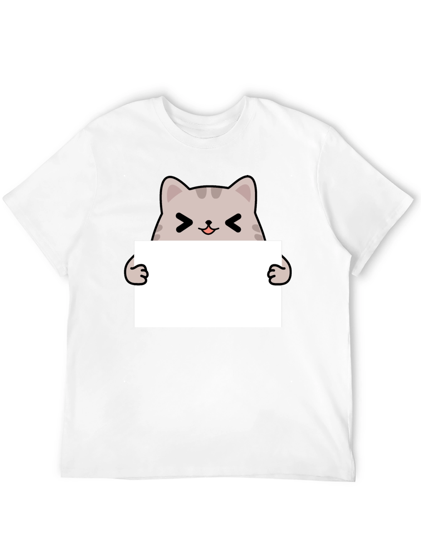 Cute Cat Holding Blank Sign Black T-Shirt