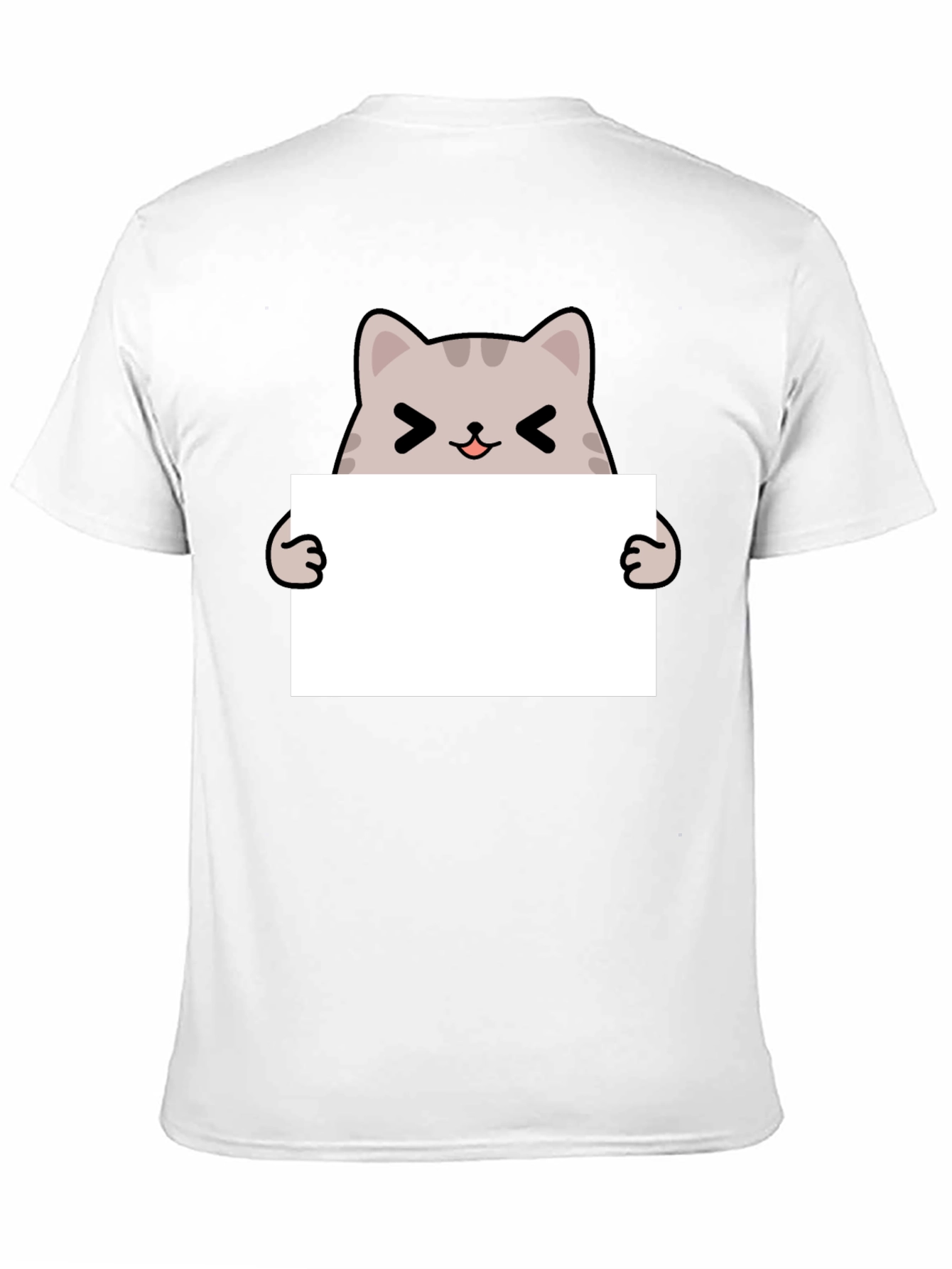 Cute Cat Holding Blank Sign Black T-Shirt