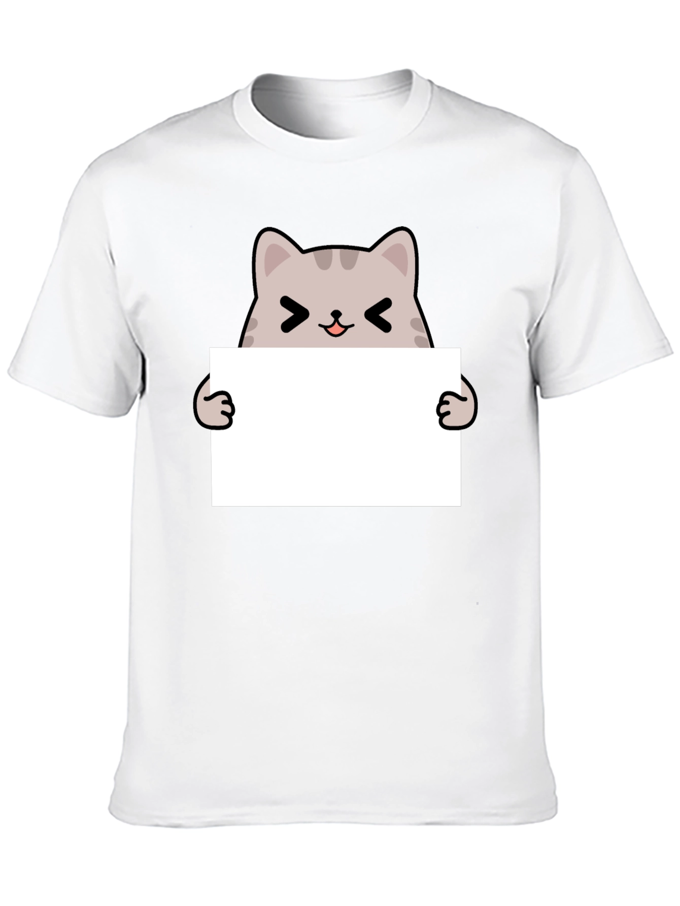 Cute Cat Holding Blank Sign Black T-Shirt