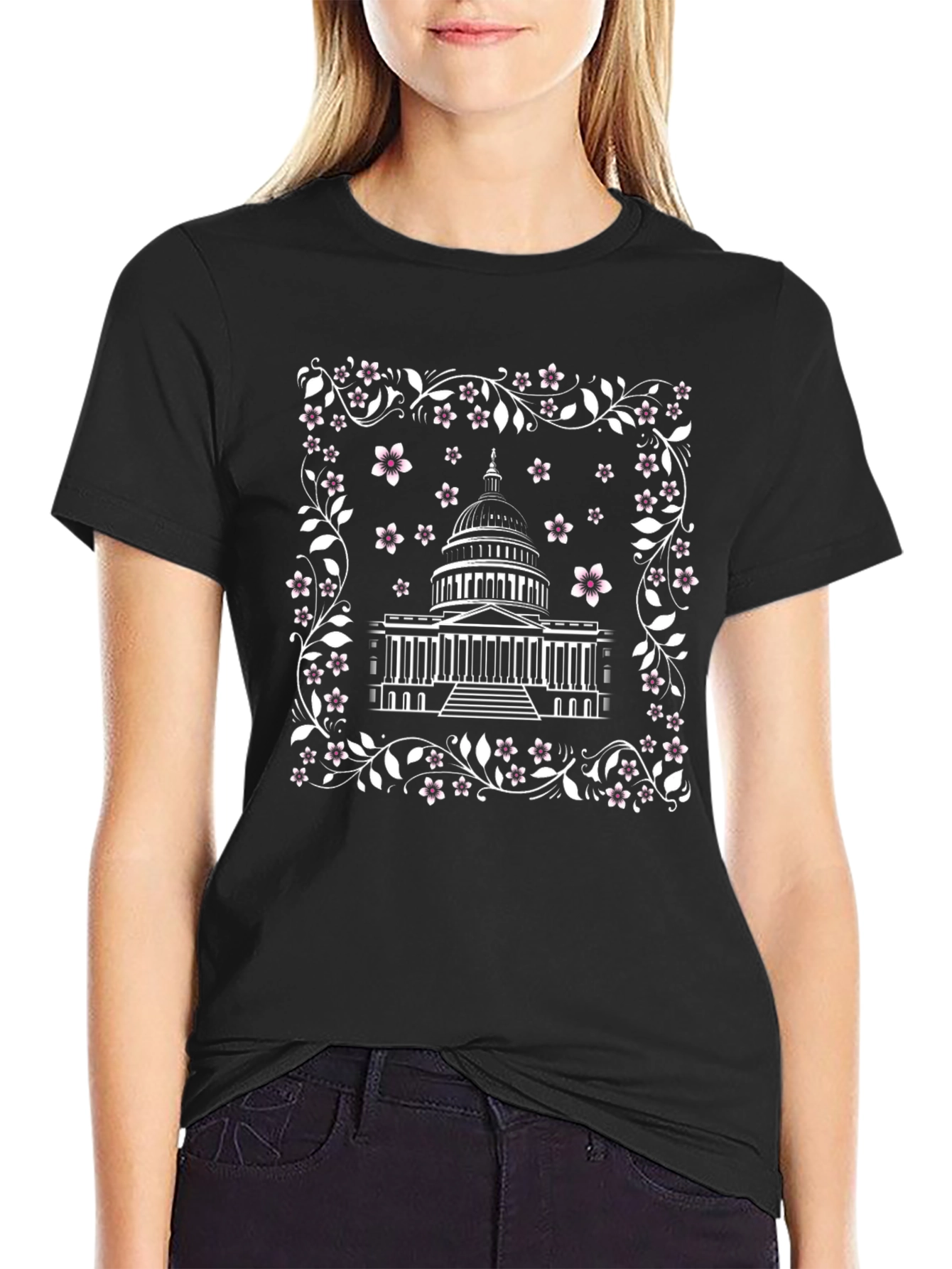 Capitol Building Floral T-Shirt - Black