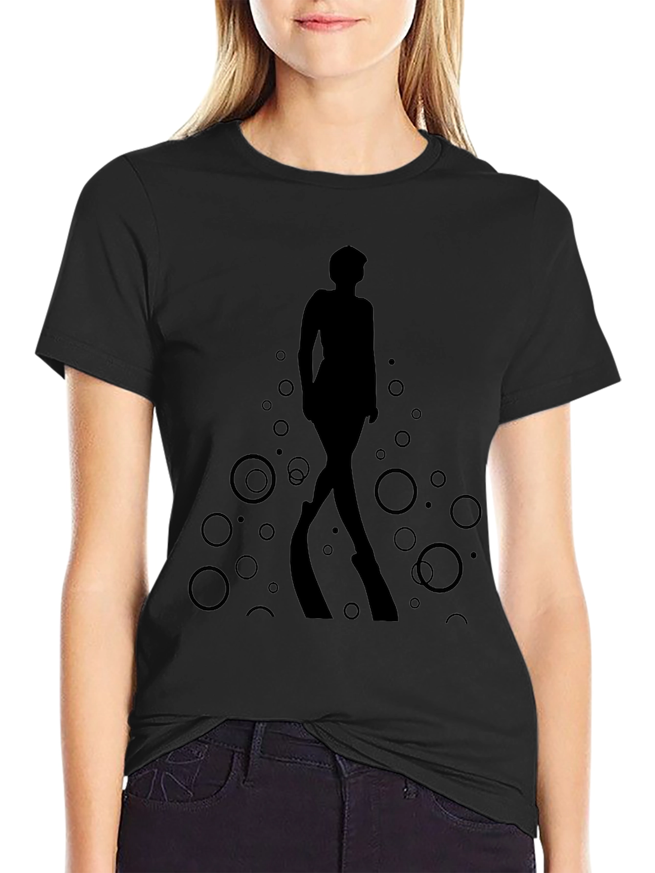 Stylish Black T-Shirt - Woman Silhouette Design