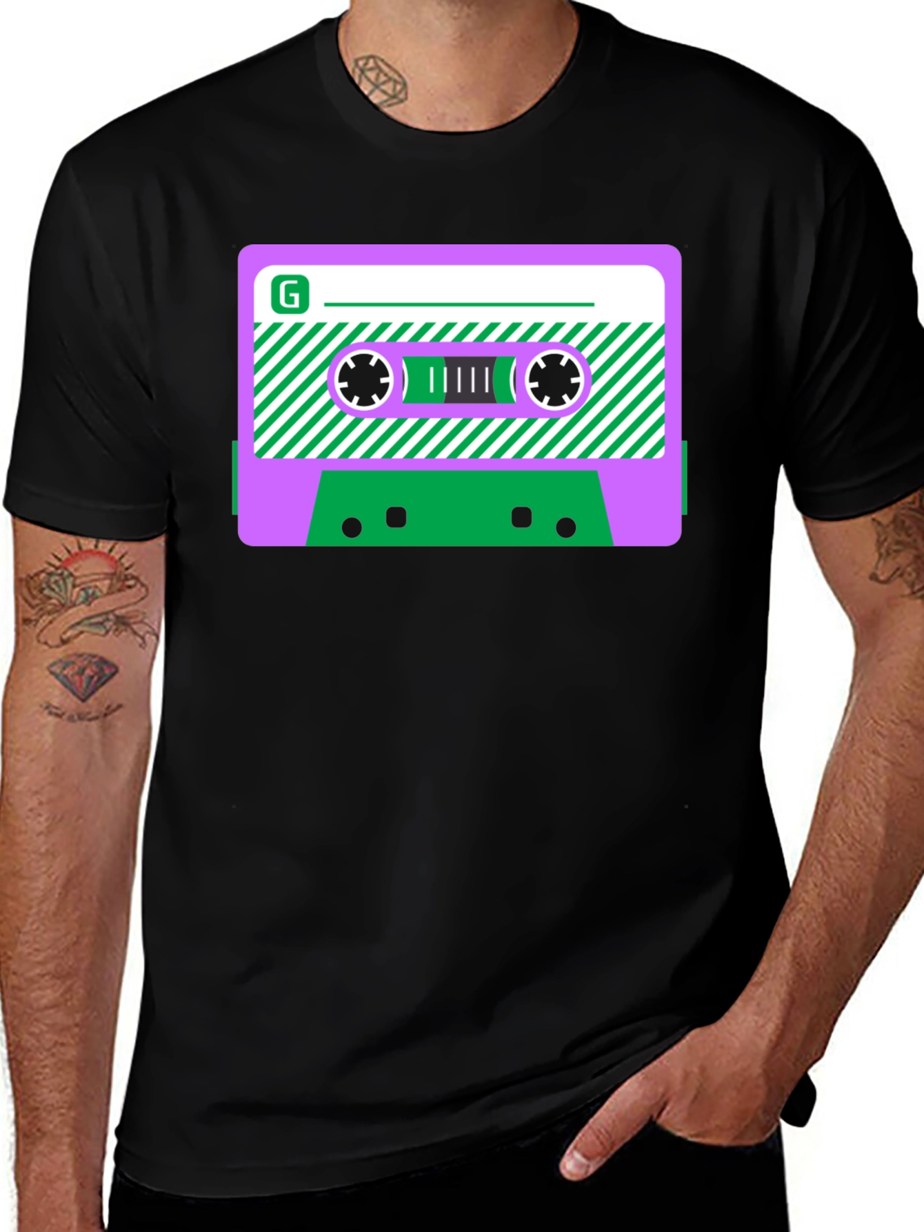 Retro Cassette Tape Graphic T-Shirt - Black