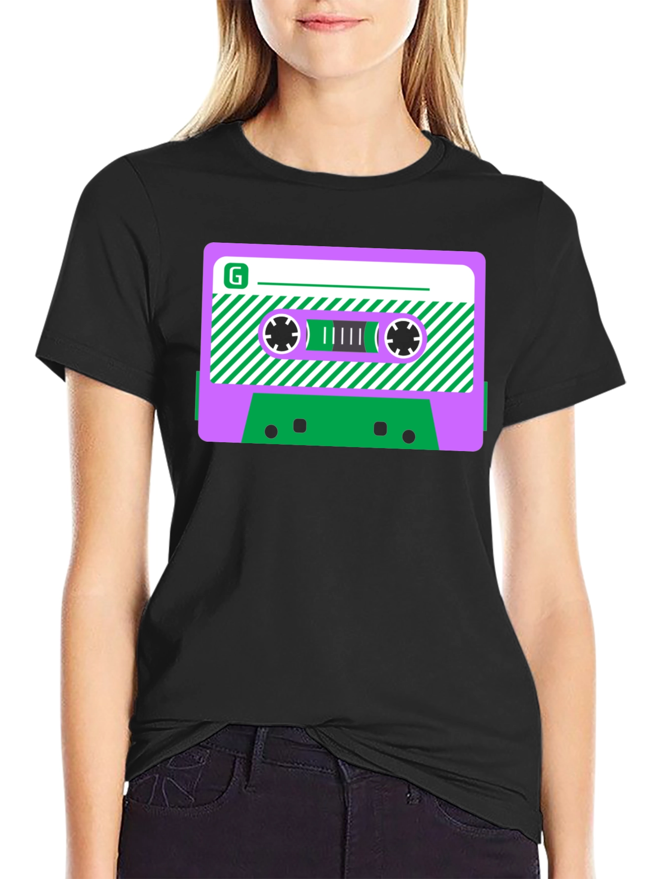 Retro Cassette Tape Graphic T-Shirt - Black
