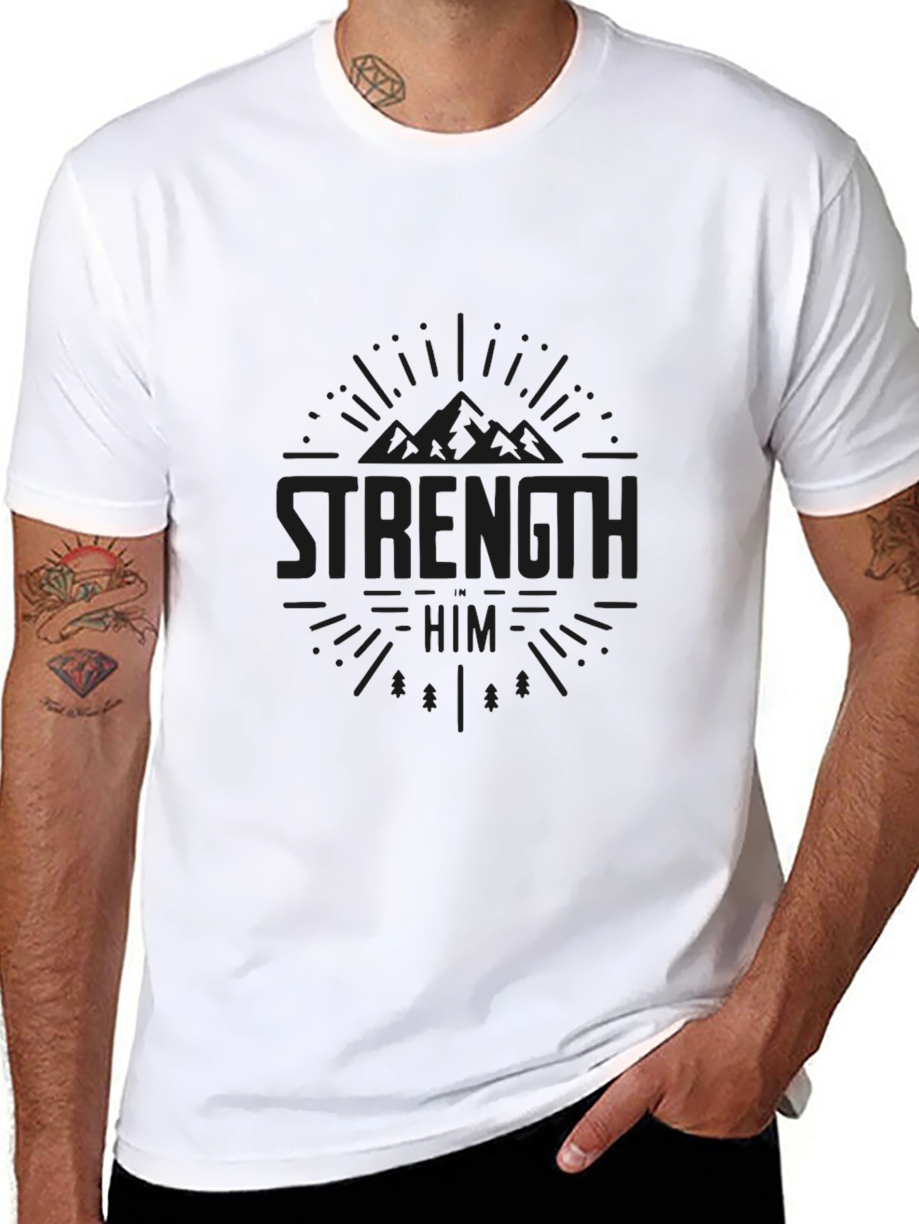 Mens Black Graphic Tee - Strength in Him
