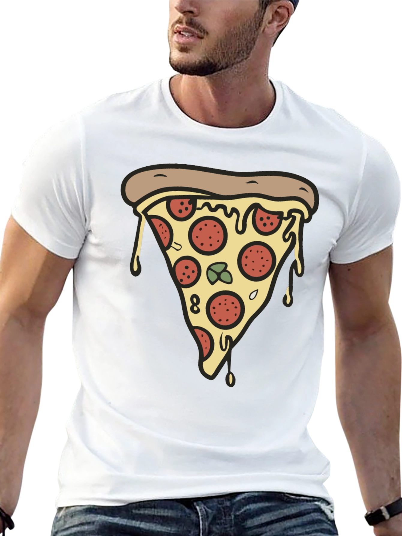 Pizza Slice Graphic Tee - Casual Black T-Shirt