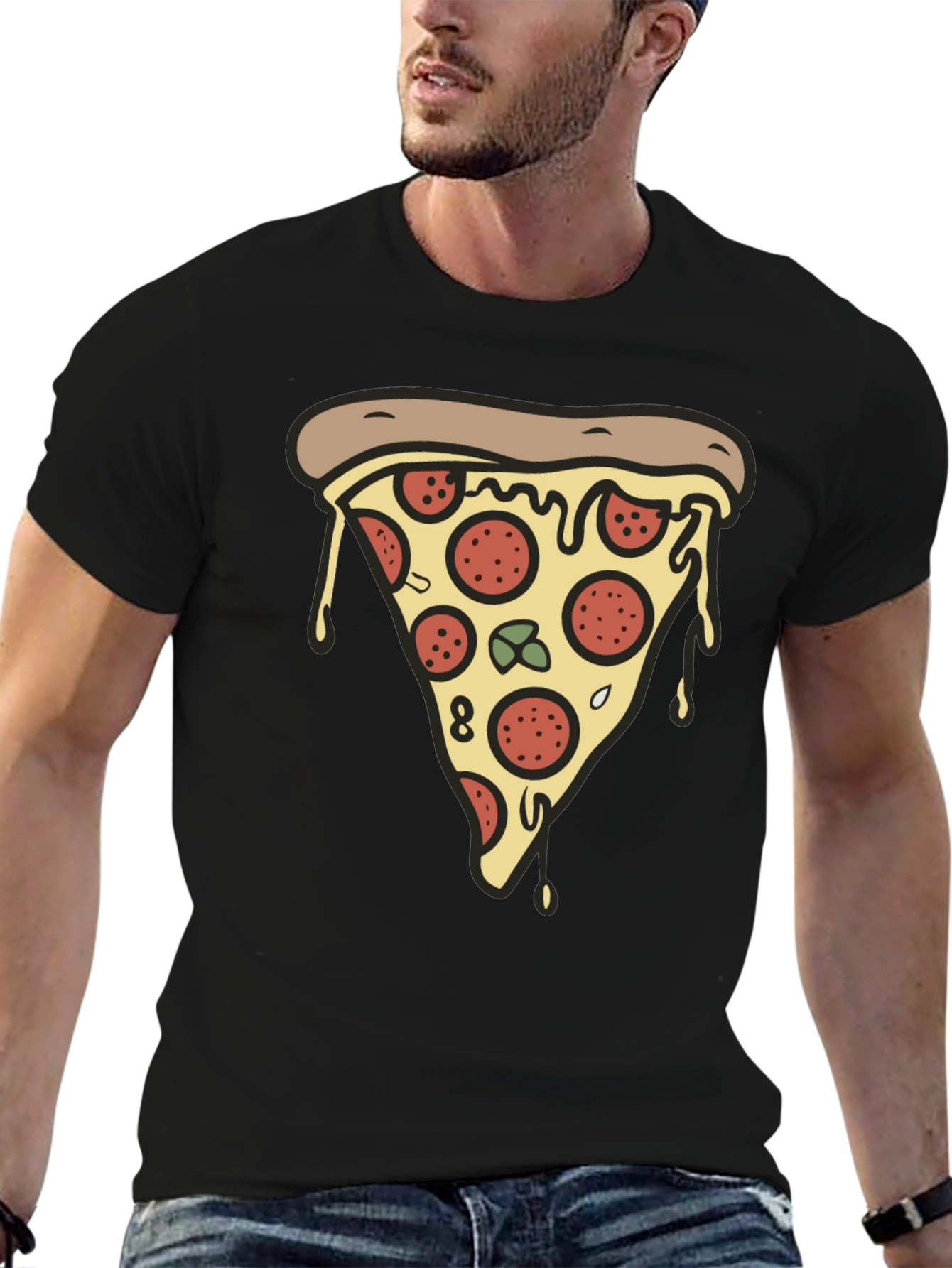Pizza Slice Graphic Tee - Casual Black T-Shirt