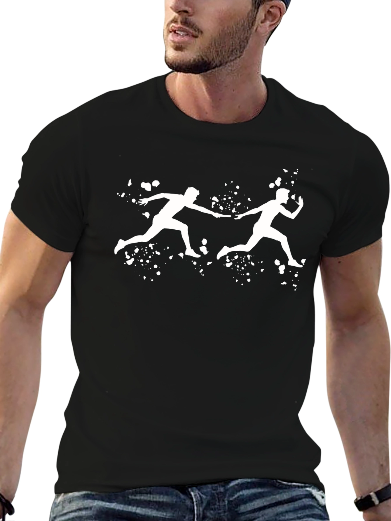 Relay Race Graphic Tee - Black Cotton T-Shirt