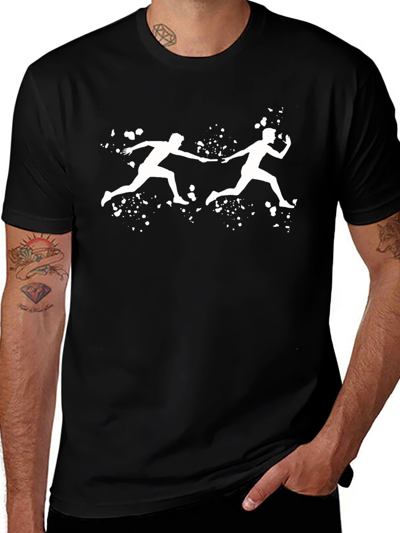 Relay Race Graphic Tee - Black Cotton T-Shirt