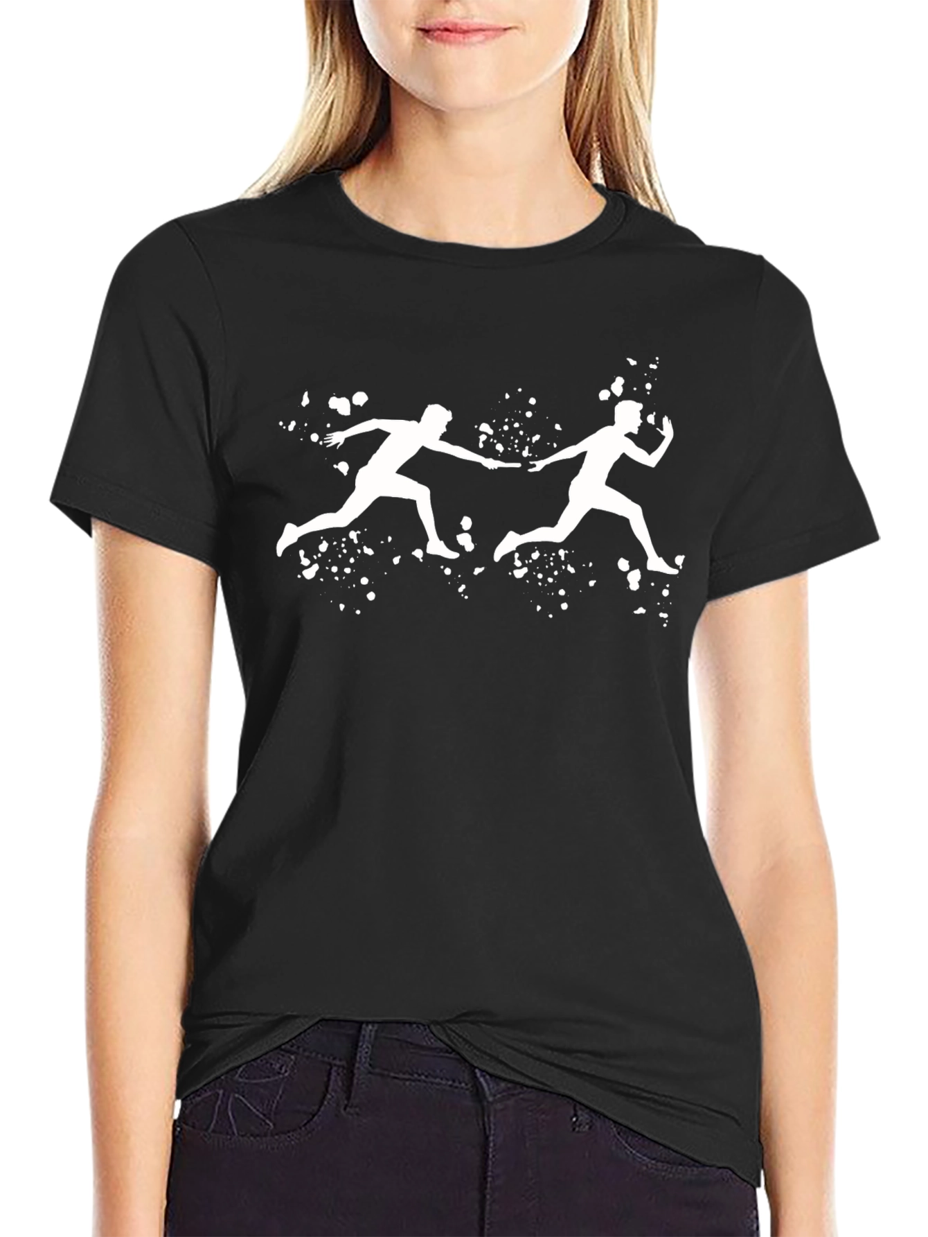 Relay Race Graphic Tee - Black Cotton T-Shirt