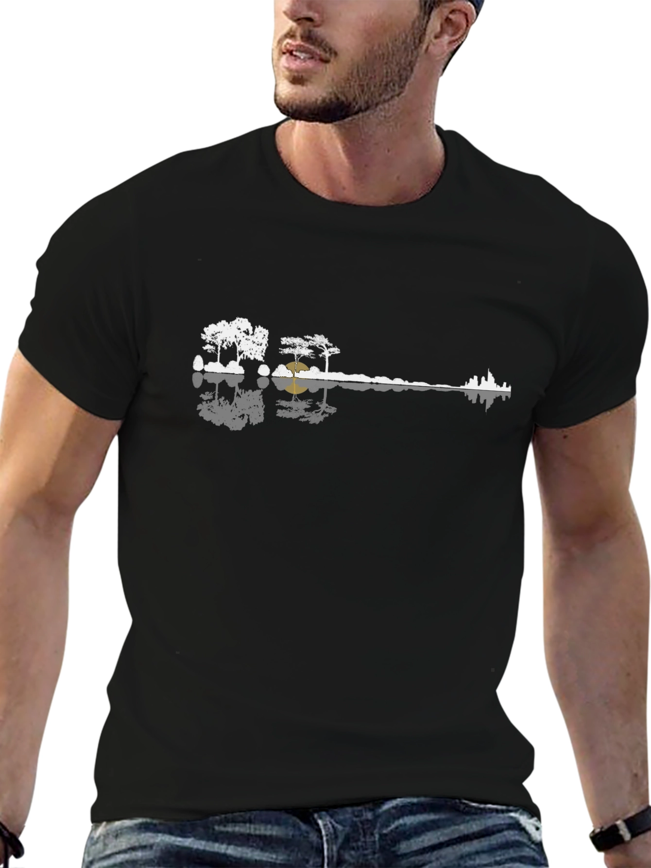 Guitar Landscape Black T-Shirt