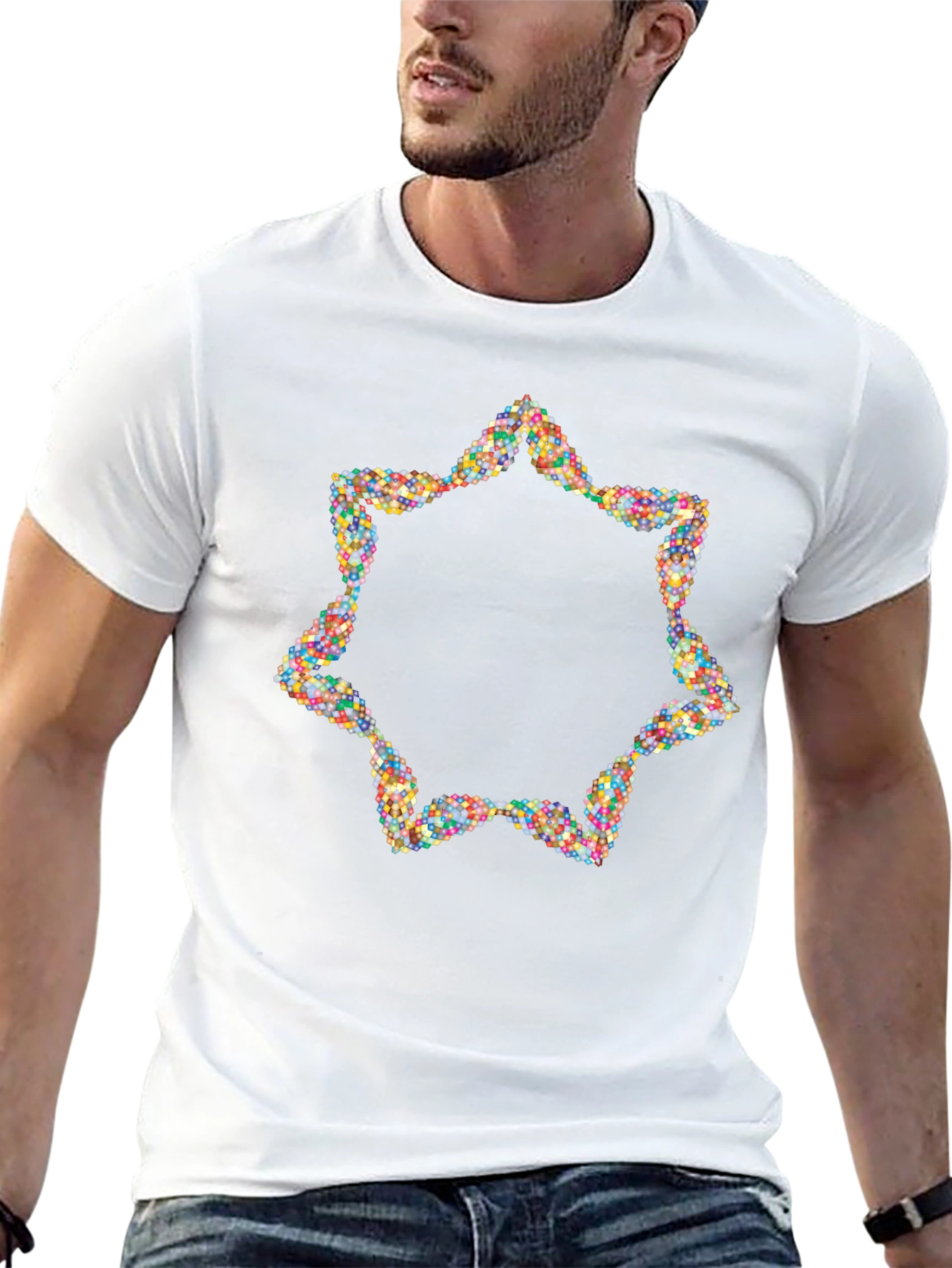 Geometric Starburst Graphic Tee - Mens Black Shirt