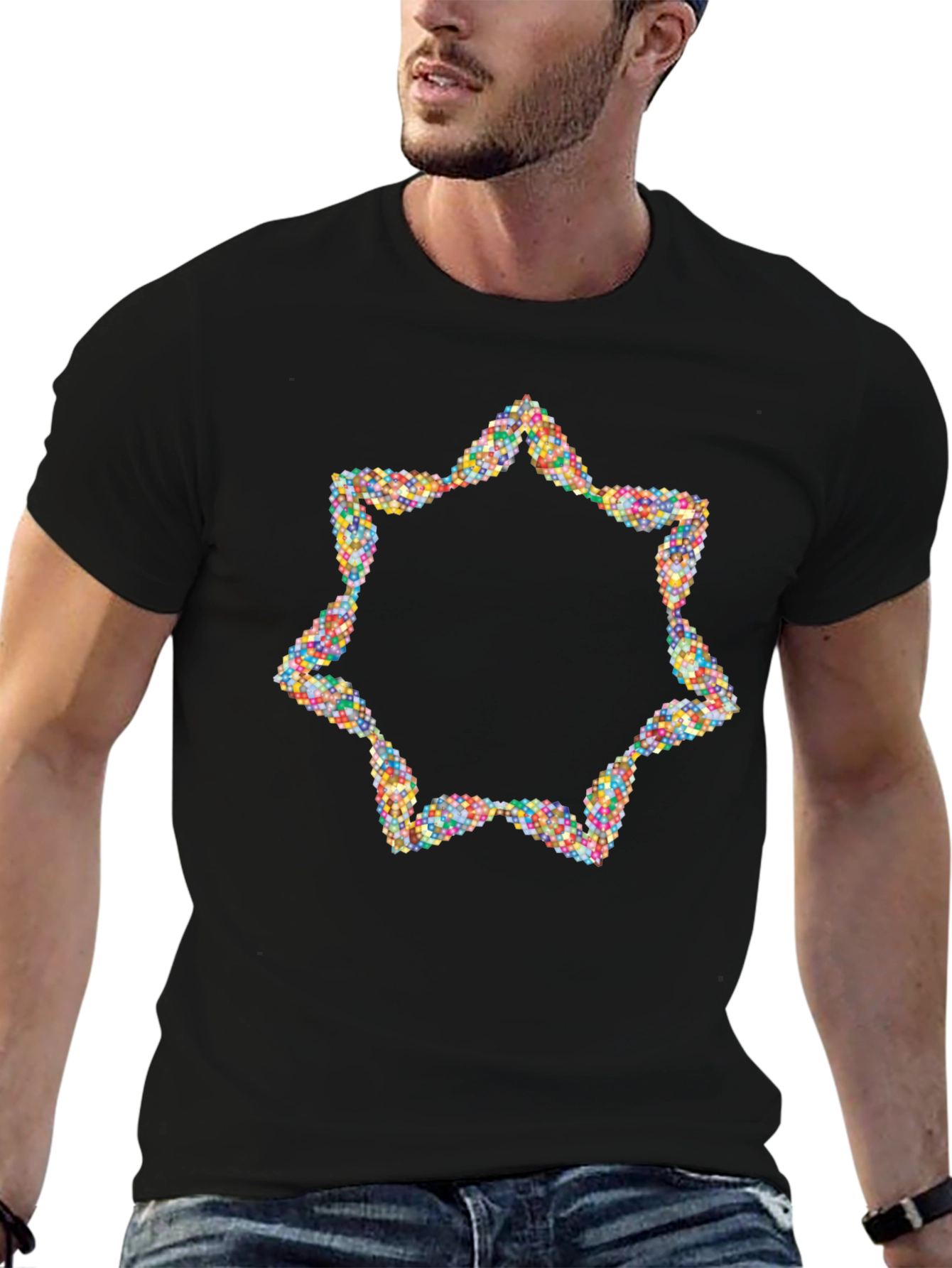 Geometric Starburst Graphic Tee - Mens Black Shirt