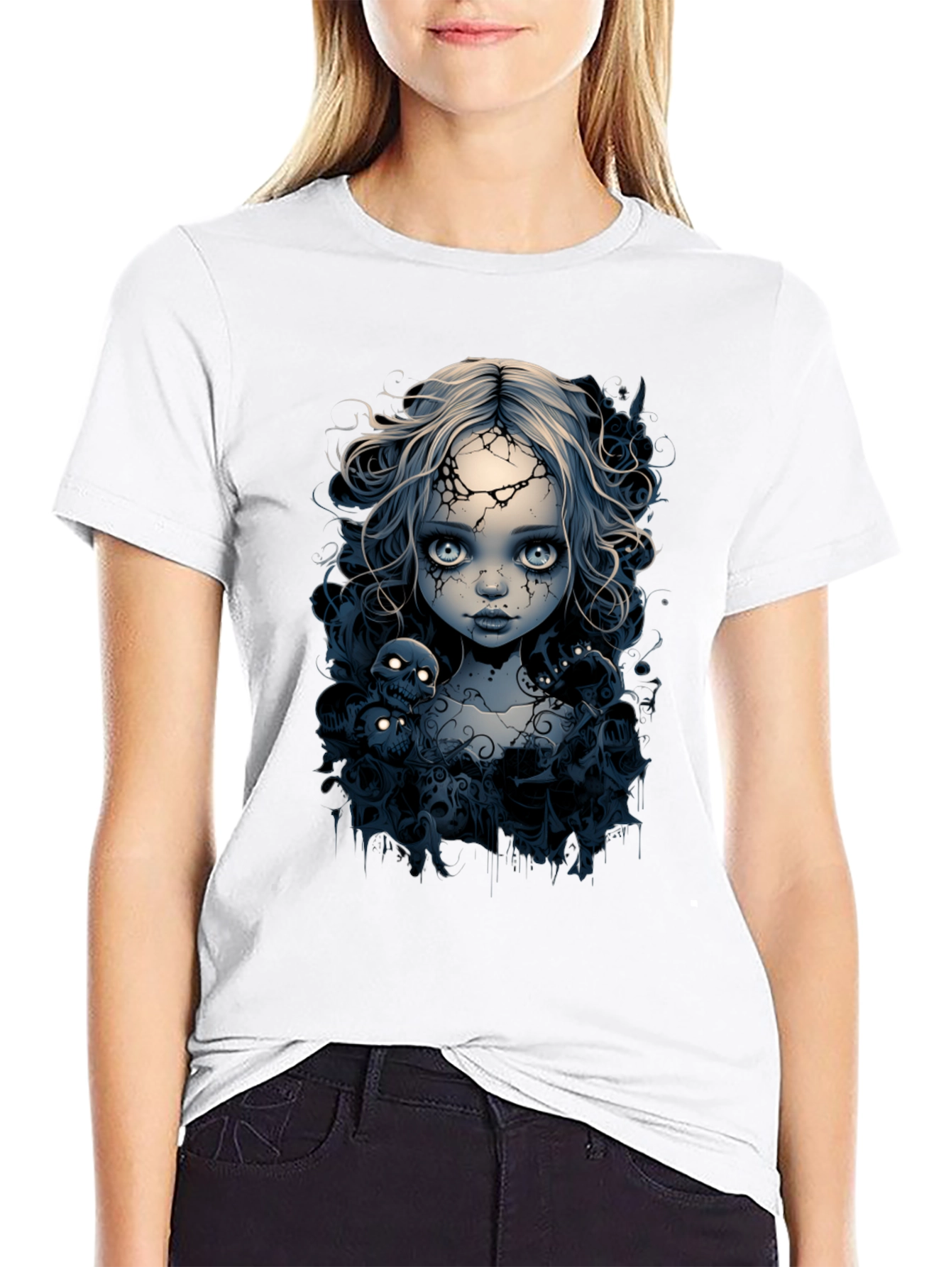 Creepy Doll T-Shirt - Gothic Skull Design