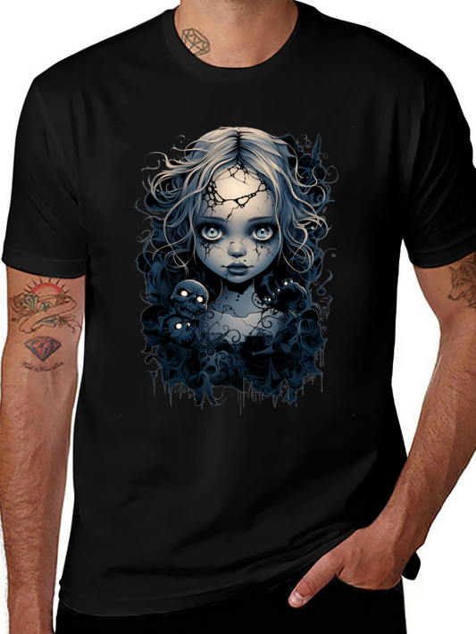 Creepy Doll T-Shirt - Gothic Skull Design