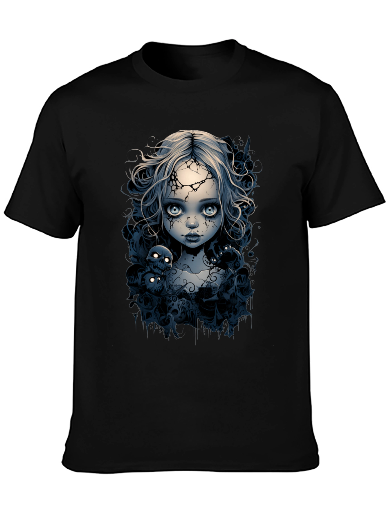 Creepy Doll T-Shirt - Gothic Skull Design