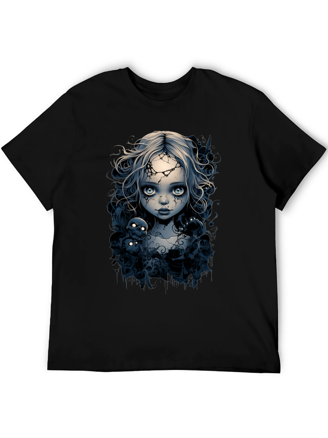 Creepy Doll T-Shirt - Gothic Skull Design