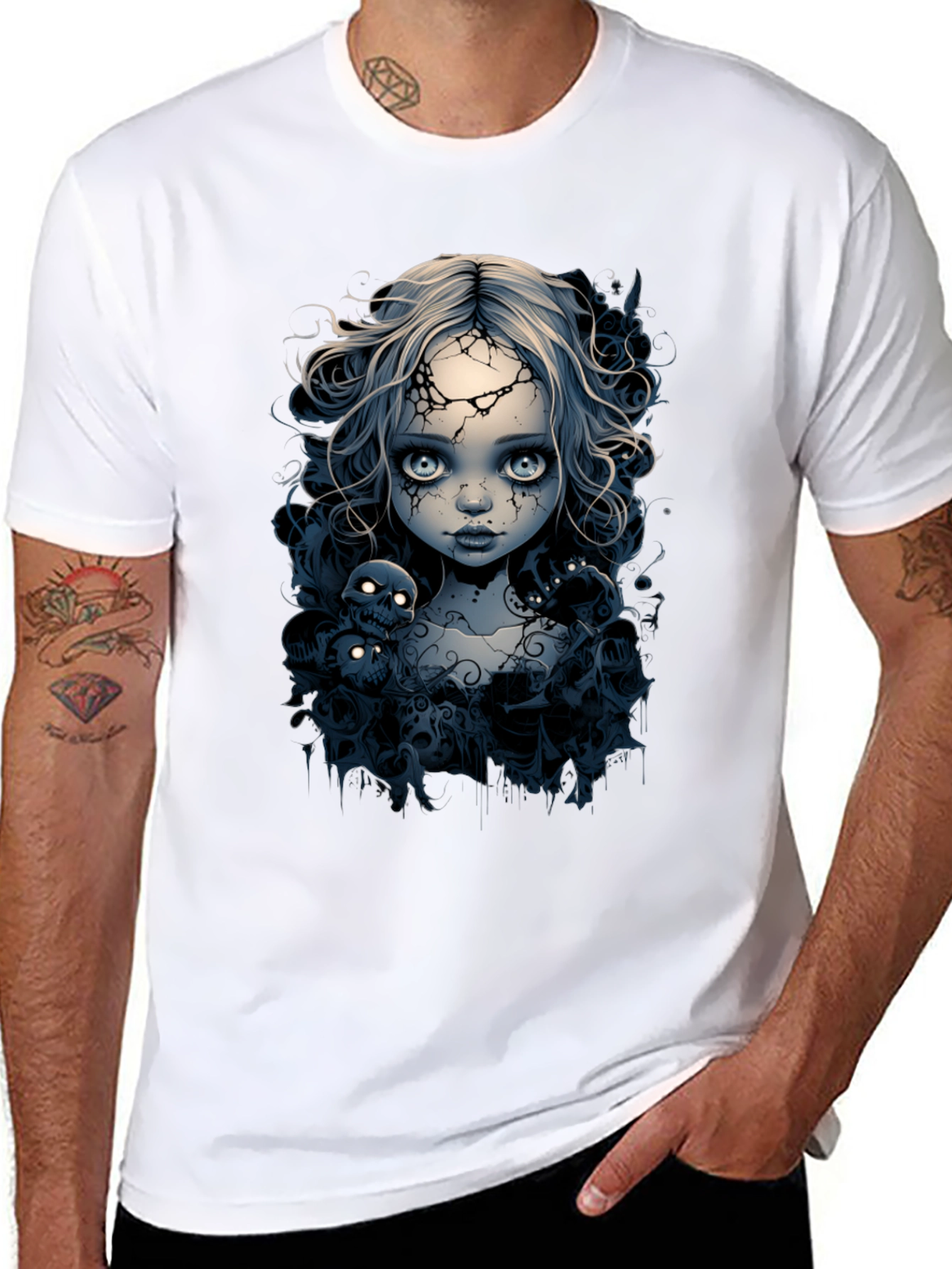 Creepy Doll T-Shirt - Gothic Skull Design