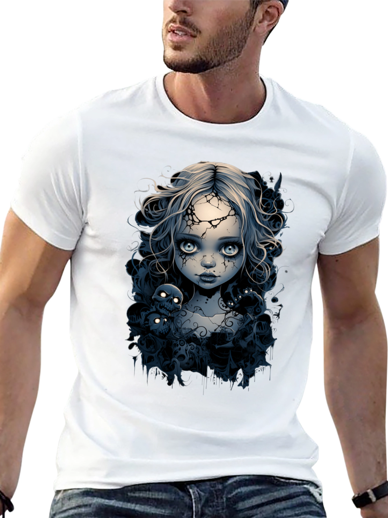 Creepy Doll T-Shirt - Gothic Skull Design