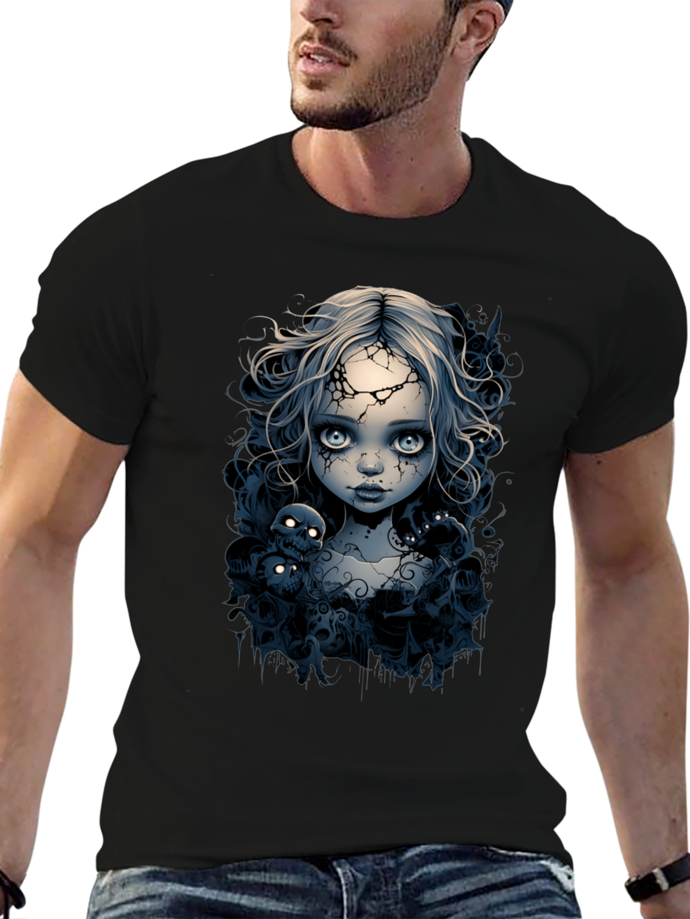 Creepy Doll T-Shirt - Gothic Skull Design