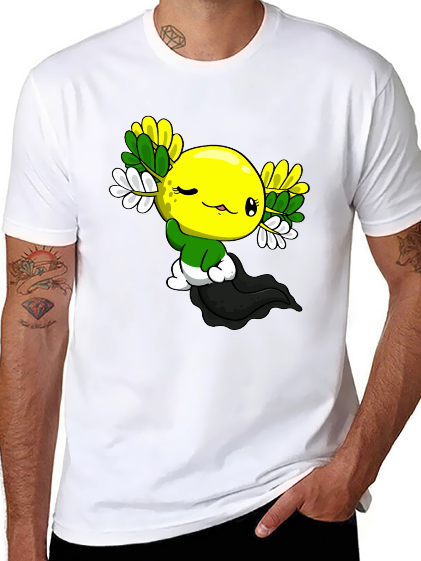 Cute Cartoon Axolotl Black T-Shirt
