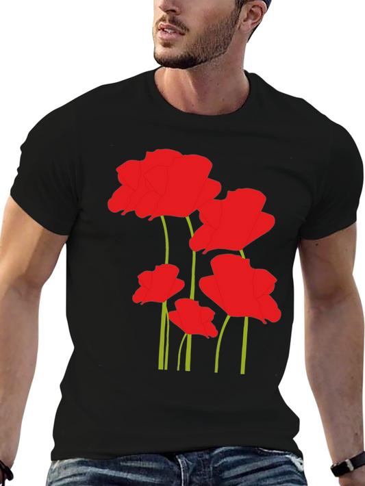 Floral Poppy Print Black T-Shirt