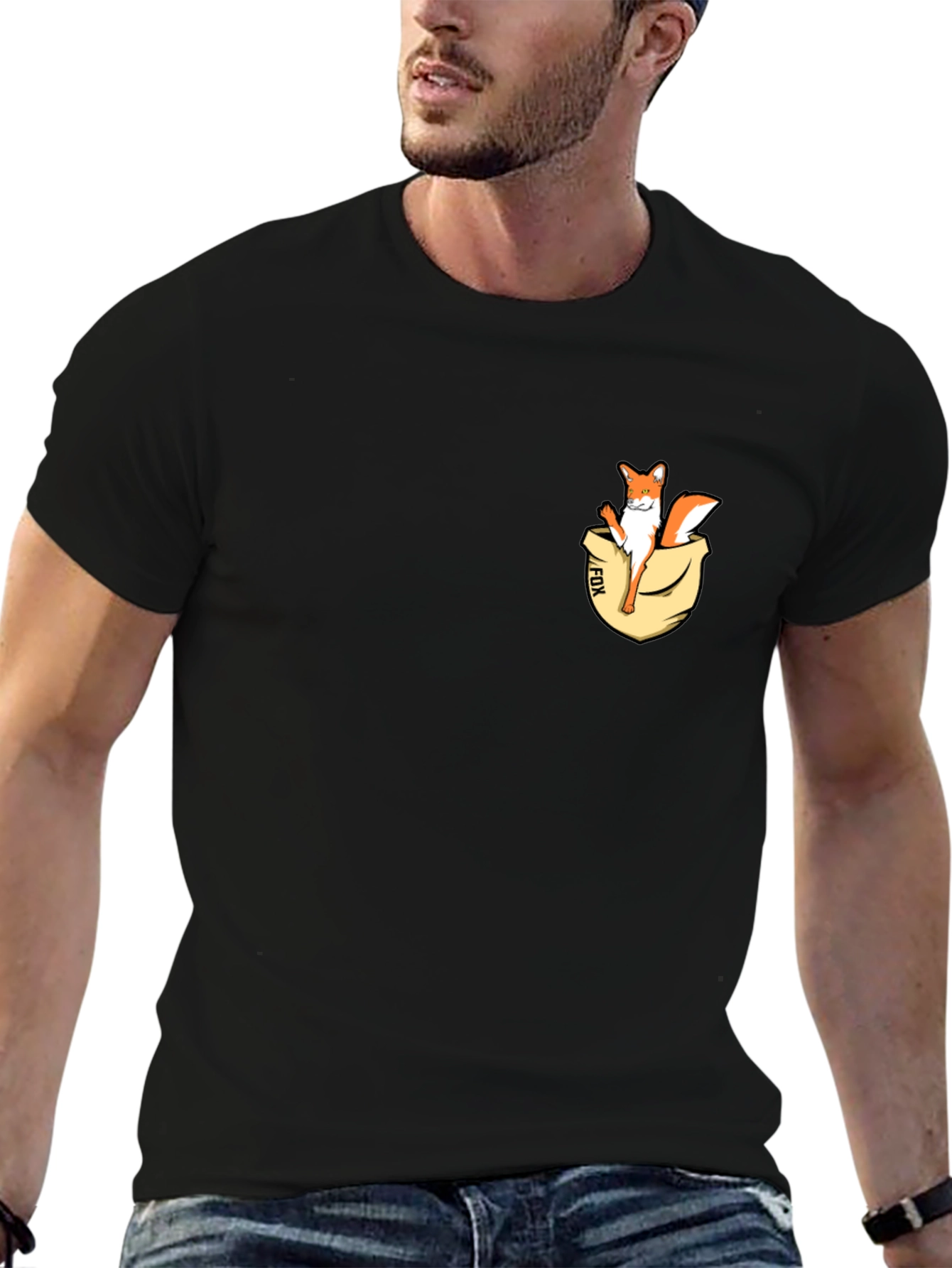 Fox in Pocket Graphic Tee - Black