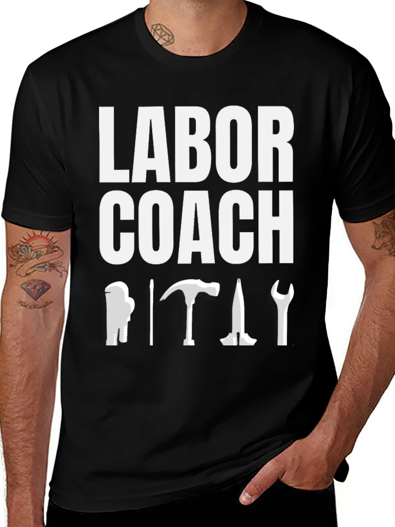 Labor Coach T-Shirt: Tool-Themed Construction Tee