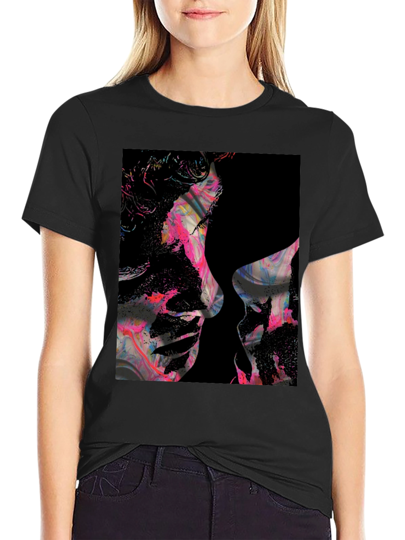 Abstract Kiss Black Graphic Tee