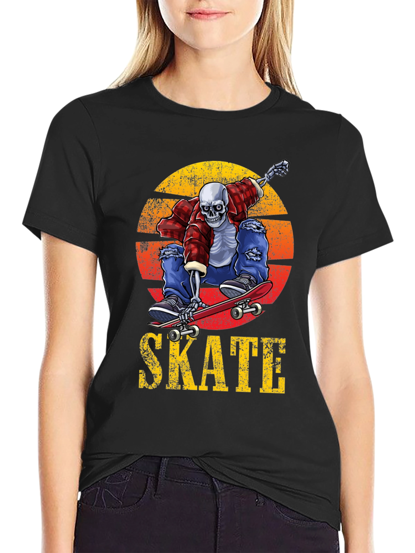 Skeleton Skateboard T-Shirt - Grunge Graphic Tee