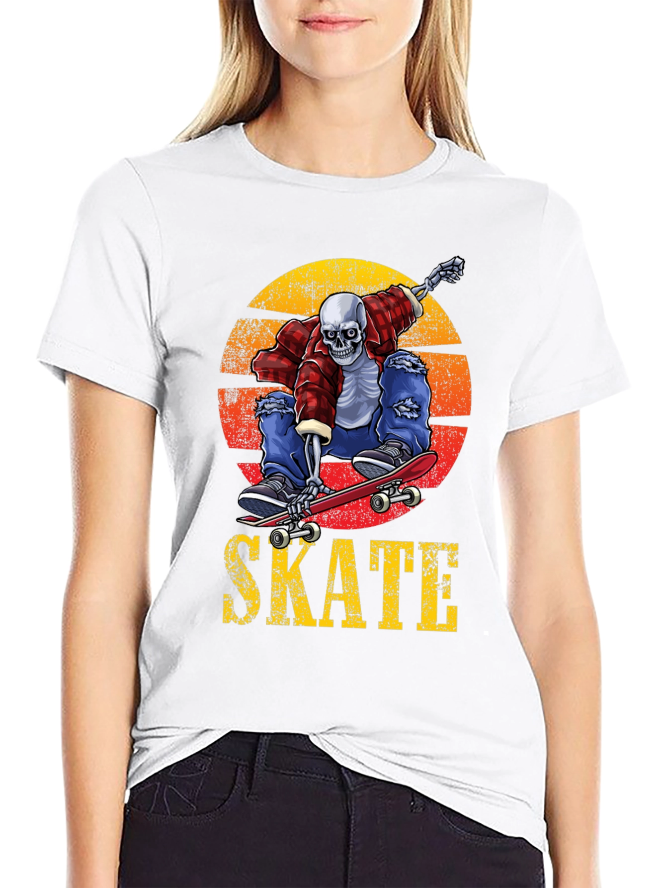 Skeleton Skateboard T-Shirt - Grunge Graphic Tee
