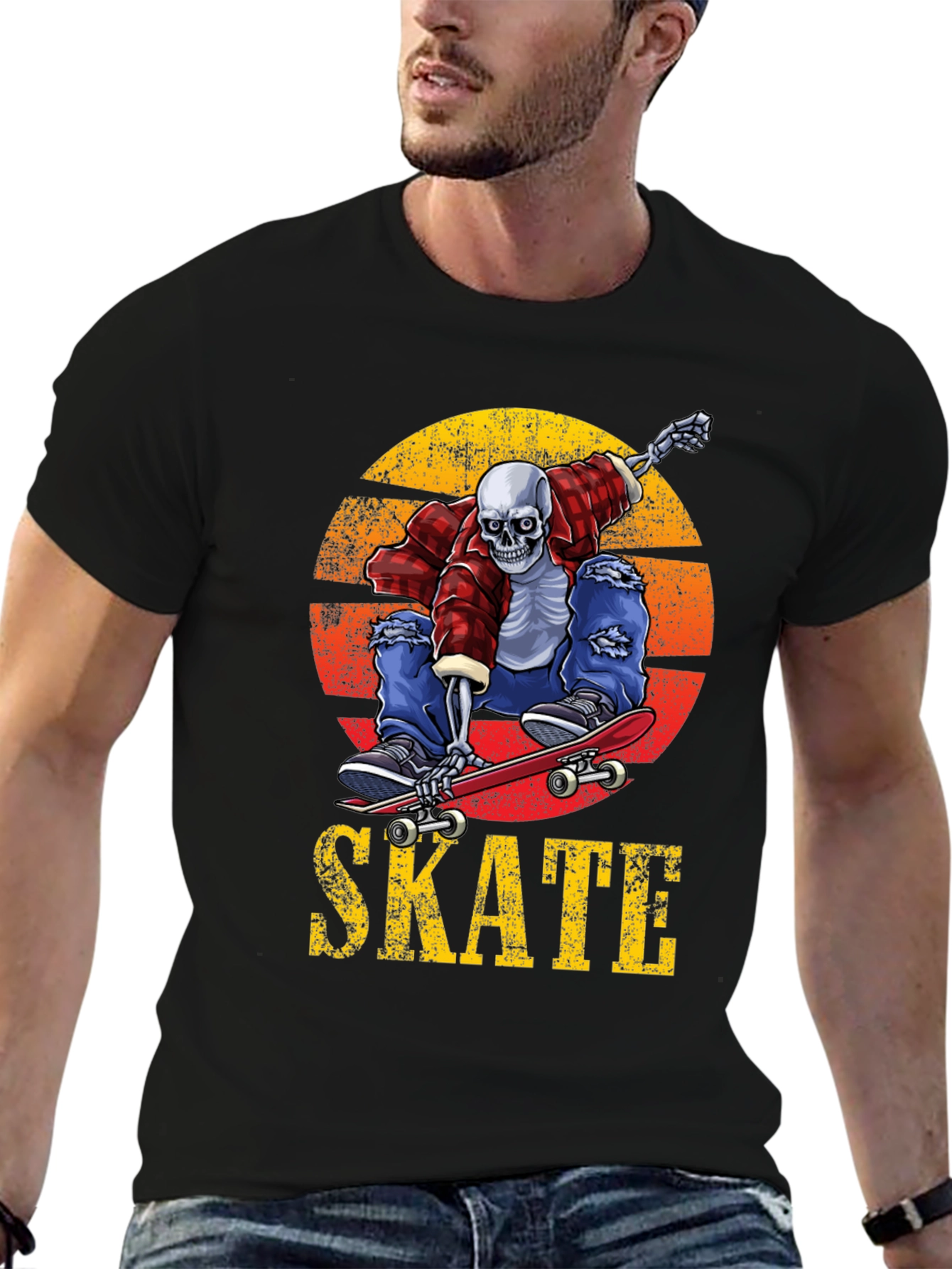 Skeleton Skateboard T-Shirt - Grunge Graphic Tee
