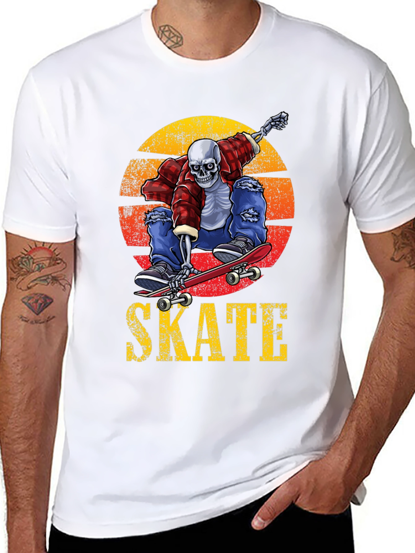 Skeleton Skateboard T-Shirt - Grunge Graphic Tee
