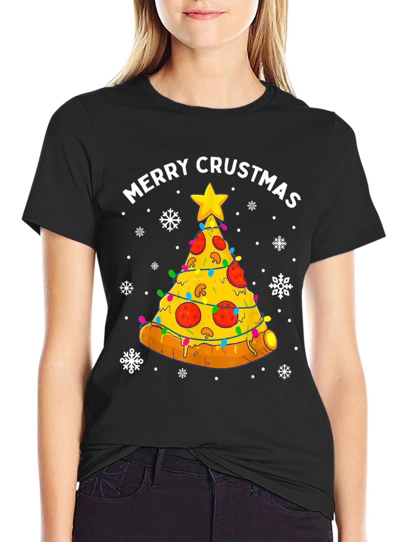 Merry Crustmas Pizza Christmas Tree T-Shirt