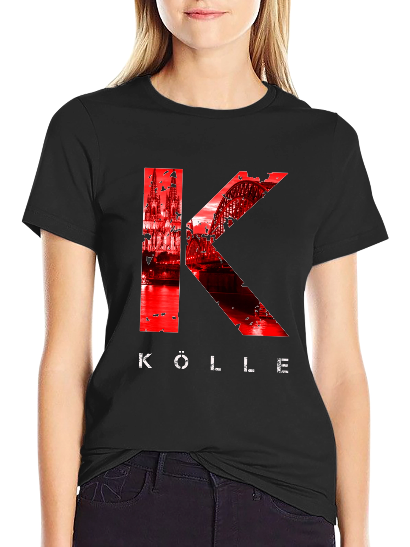 Köln T-Shirt - Red Cathedral & Bridge Graphic Tee