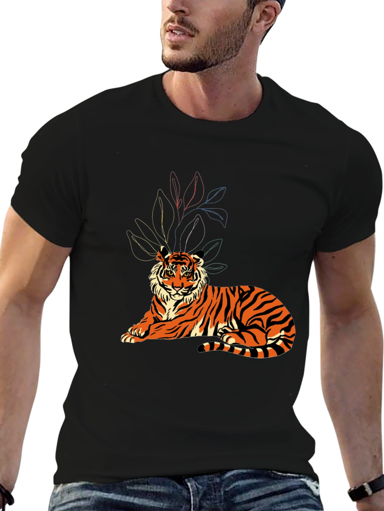 Tiger Graphic Print Crew Neck T-Shirt