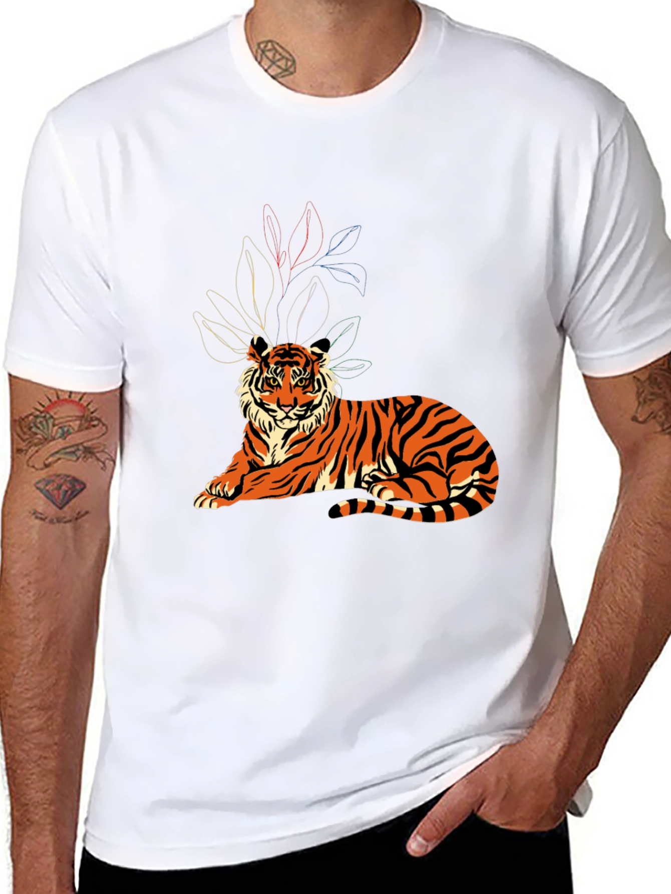 Tiger Graphic Print Crew Neck T-Shirt