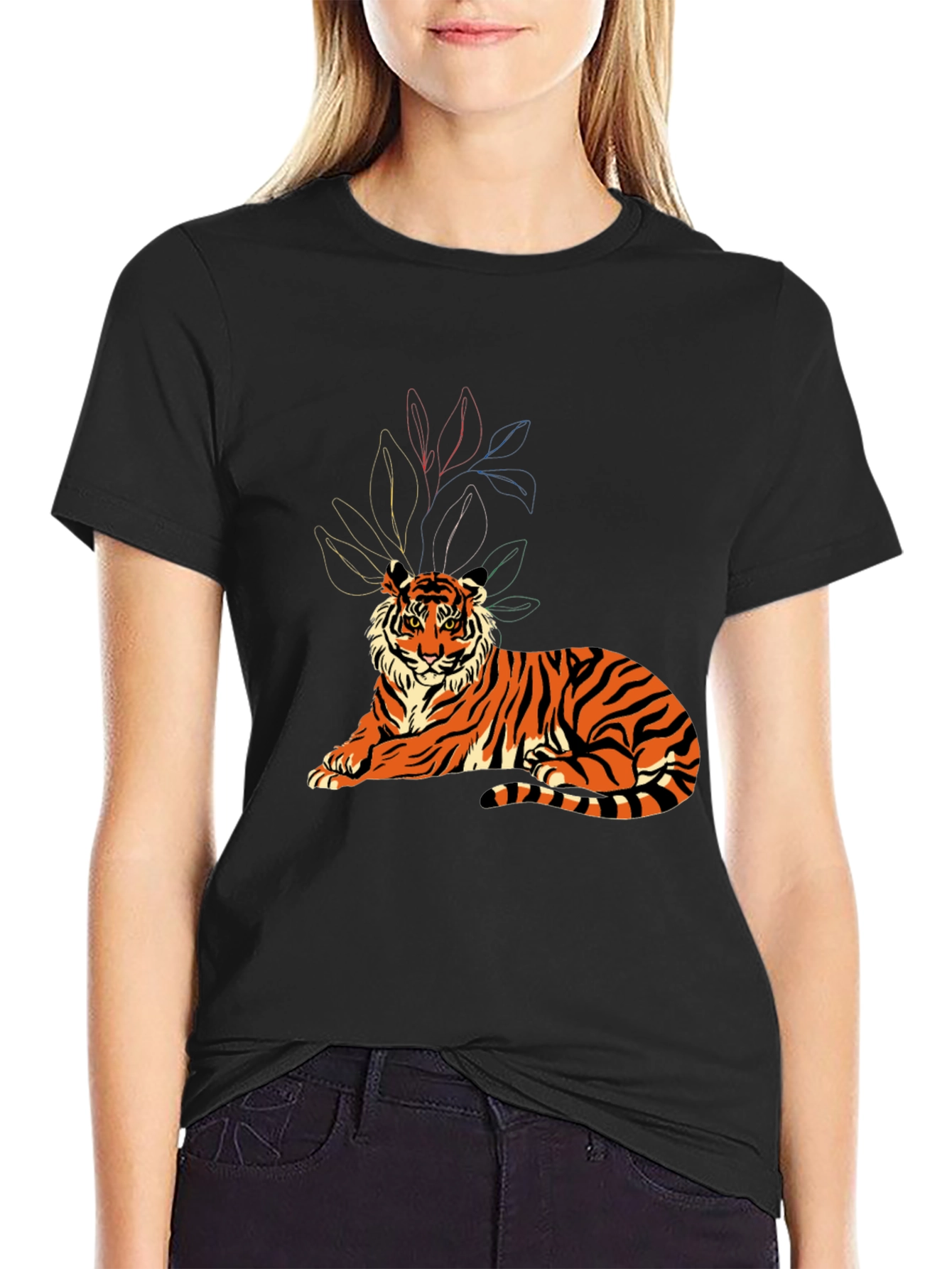 Tiger Graphic Print Crew Neck T-Shirt