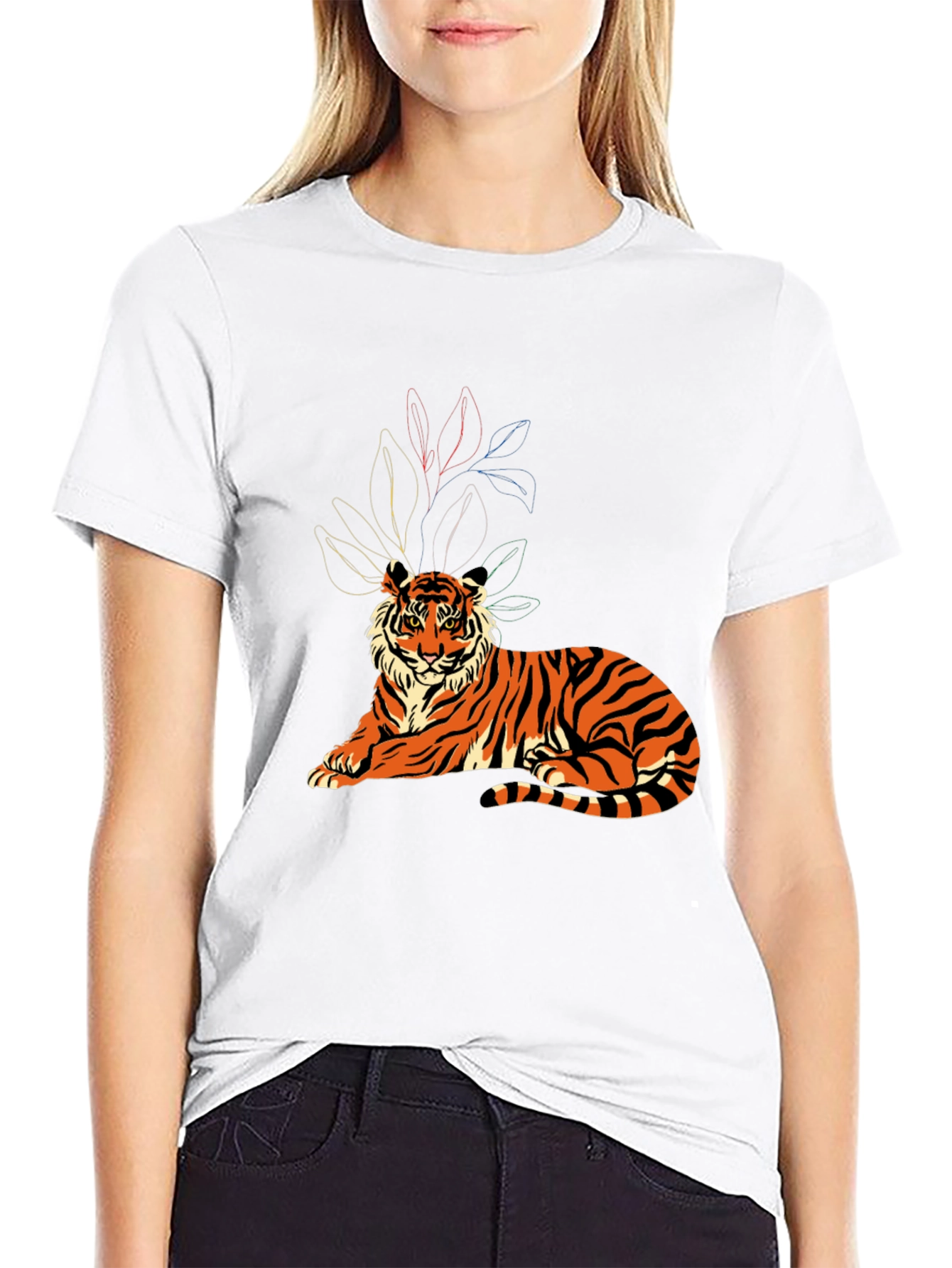 Tiger Graphic Print Crew Neck T-Shirt