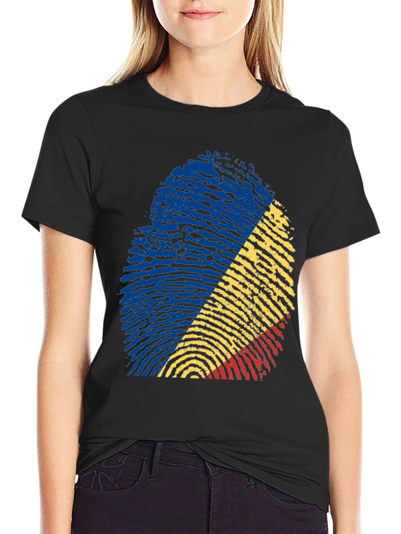 Romania Flag Fingerprint T-Shirt
