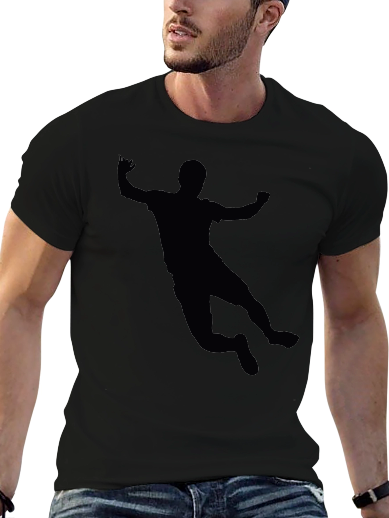 Silhouette Handball Player Graphic T-Shirt - Black