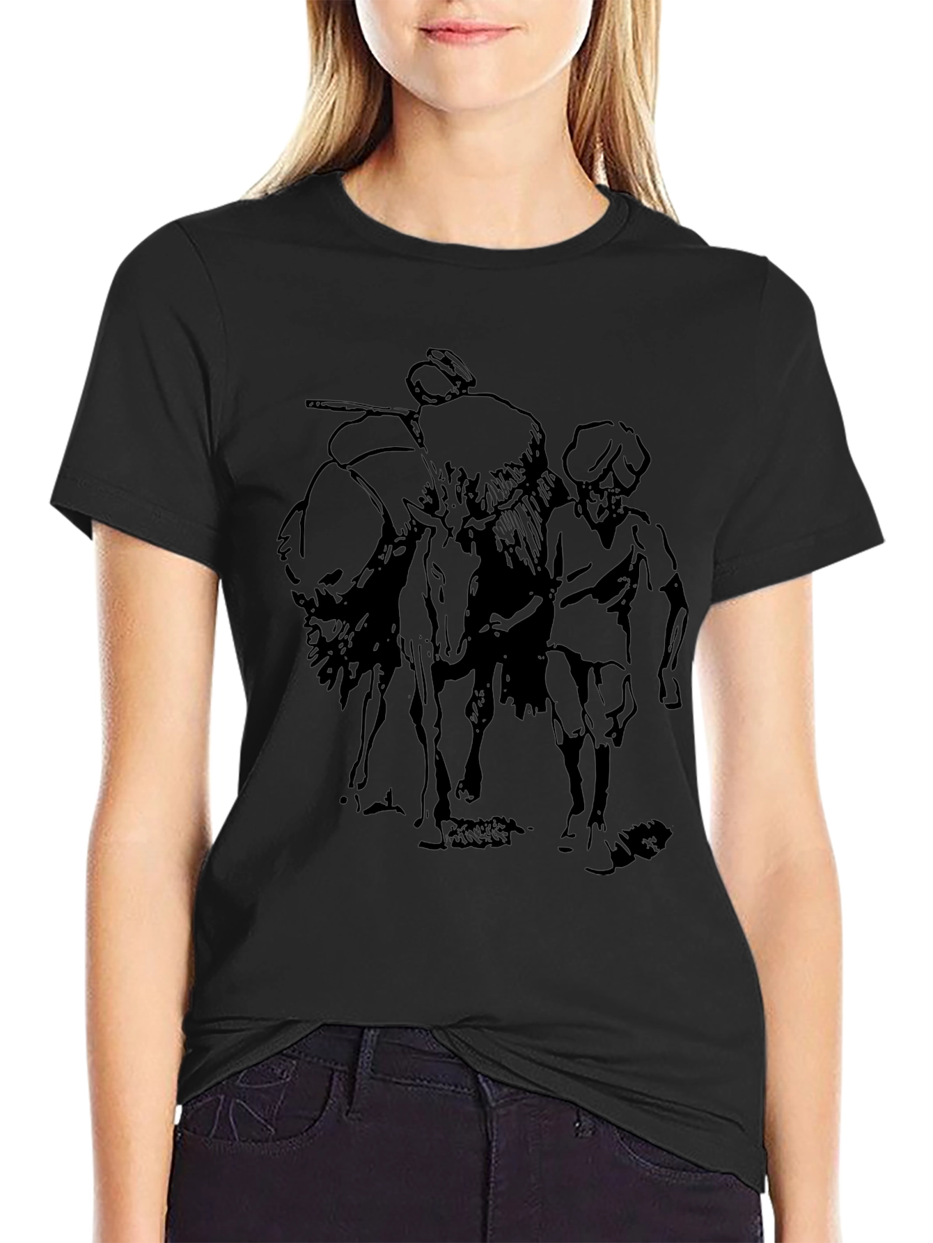 Black T-Shirt with Illustrated Design