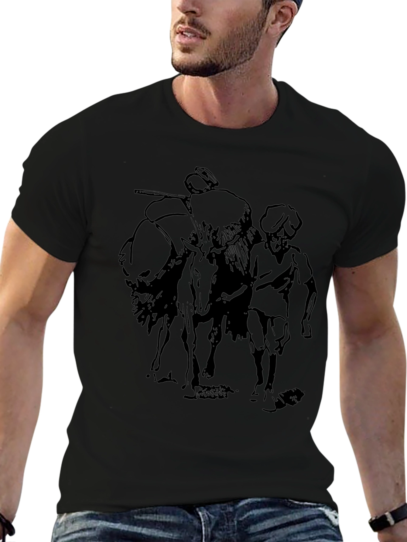 Black T-Shirt with Illustrated Design