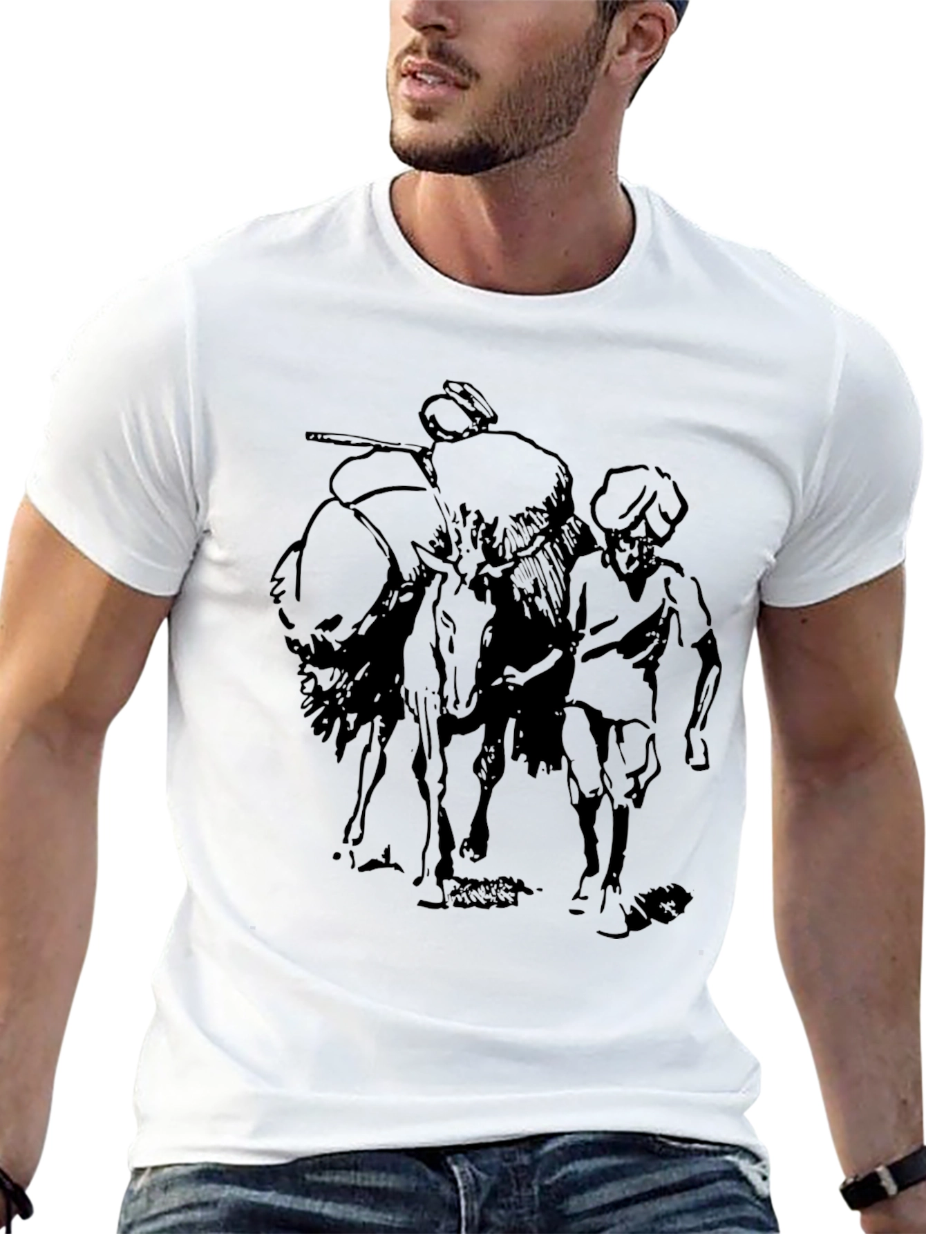 Black T-Shirt with Illustrated Design